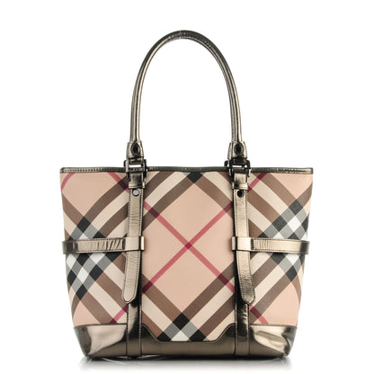 Burberry Patent Supernova Check Medium Denham Tote Dark Nickel 1 of 12