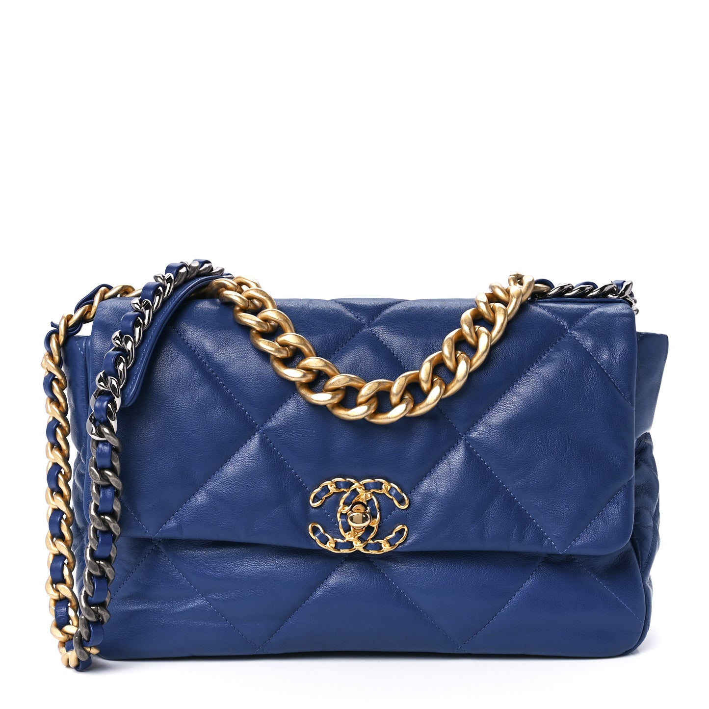 Lambskin Quilted Large Chanel 19 Flap Blue