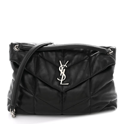 Saint Laurent Lambskin Quilted Medium Loulou Puffer Monogram Chain Satchel Black 1 of 13