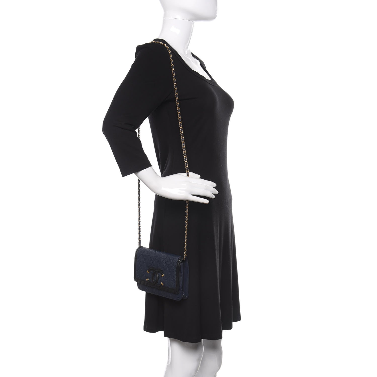 Chanel Caviar Quilted CC Filigree Wallet On Chain WOC Navy 2 of 12