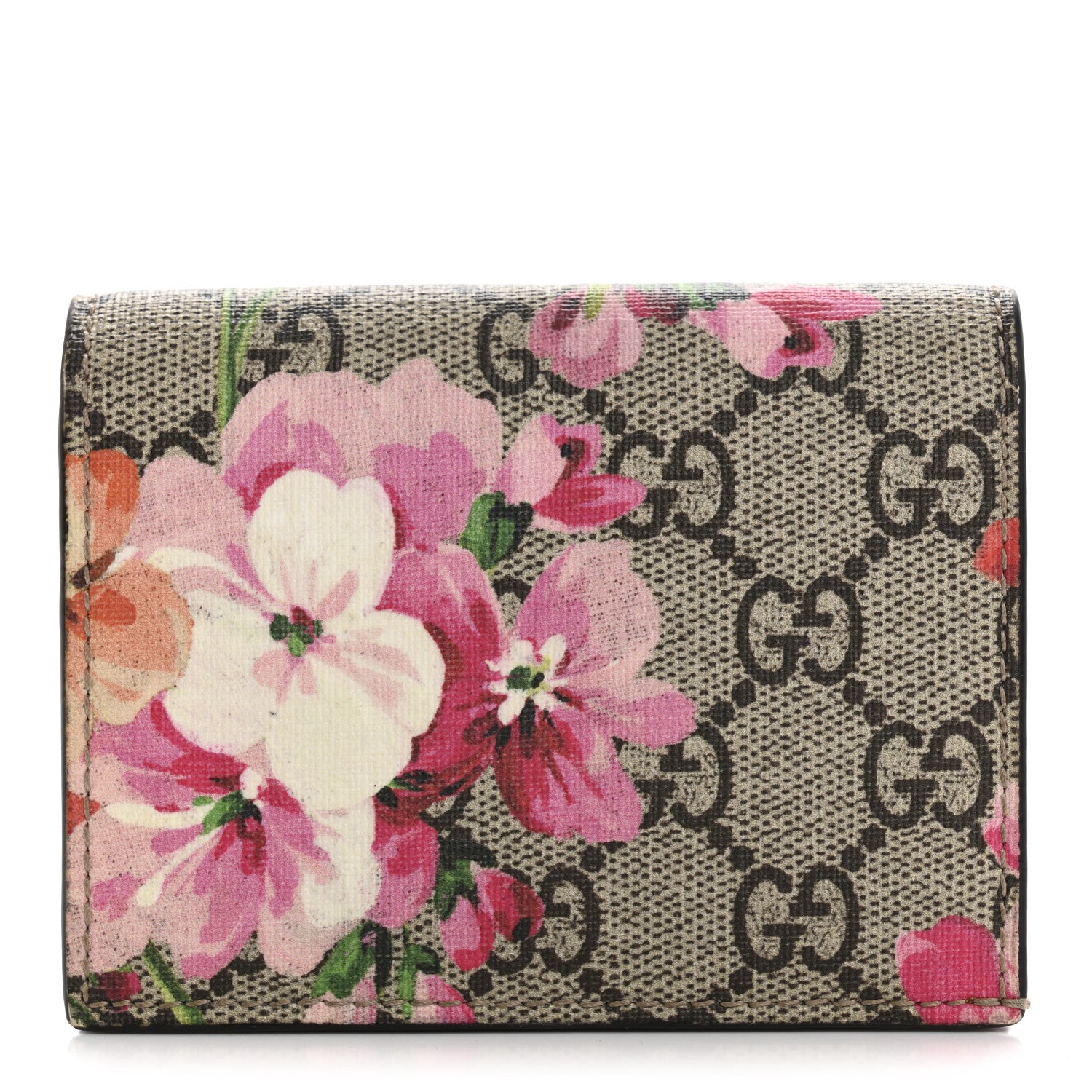 Gucci GG Supreme Monogram Blooms Card Case Wallet Beige Multicolor Dry Rose 1 of 13
