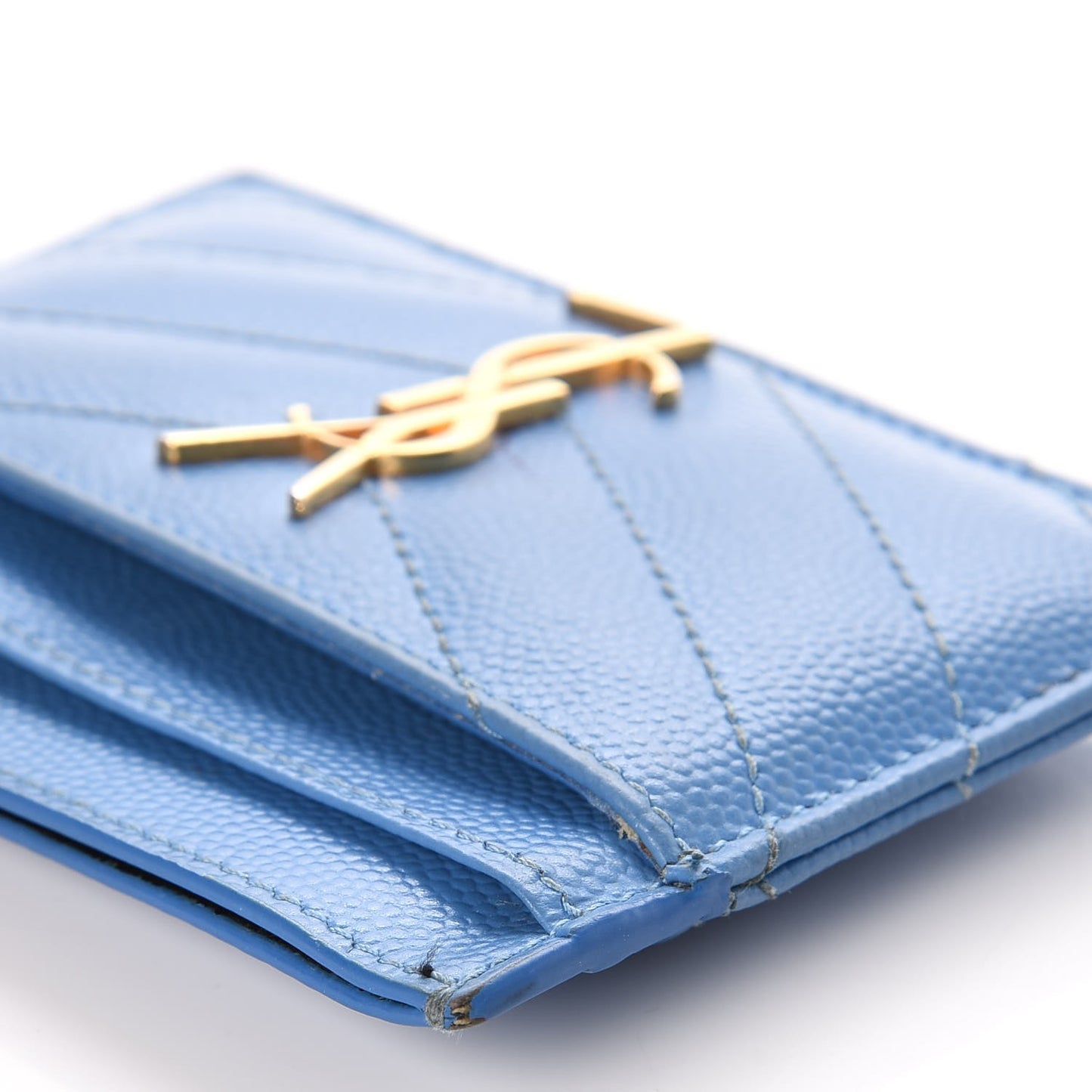 Grain De Poudre Matelasse Monogram Credit Card Case Blue Clair