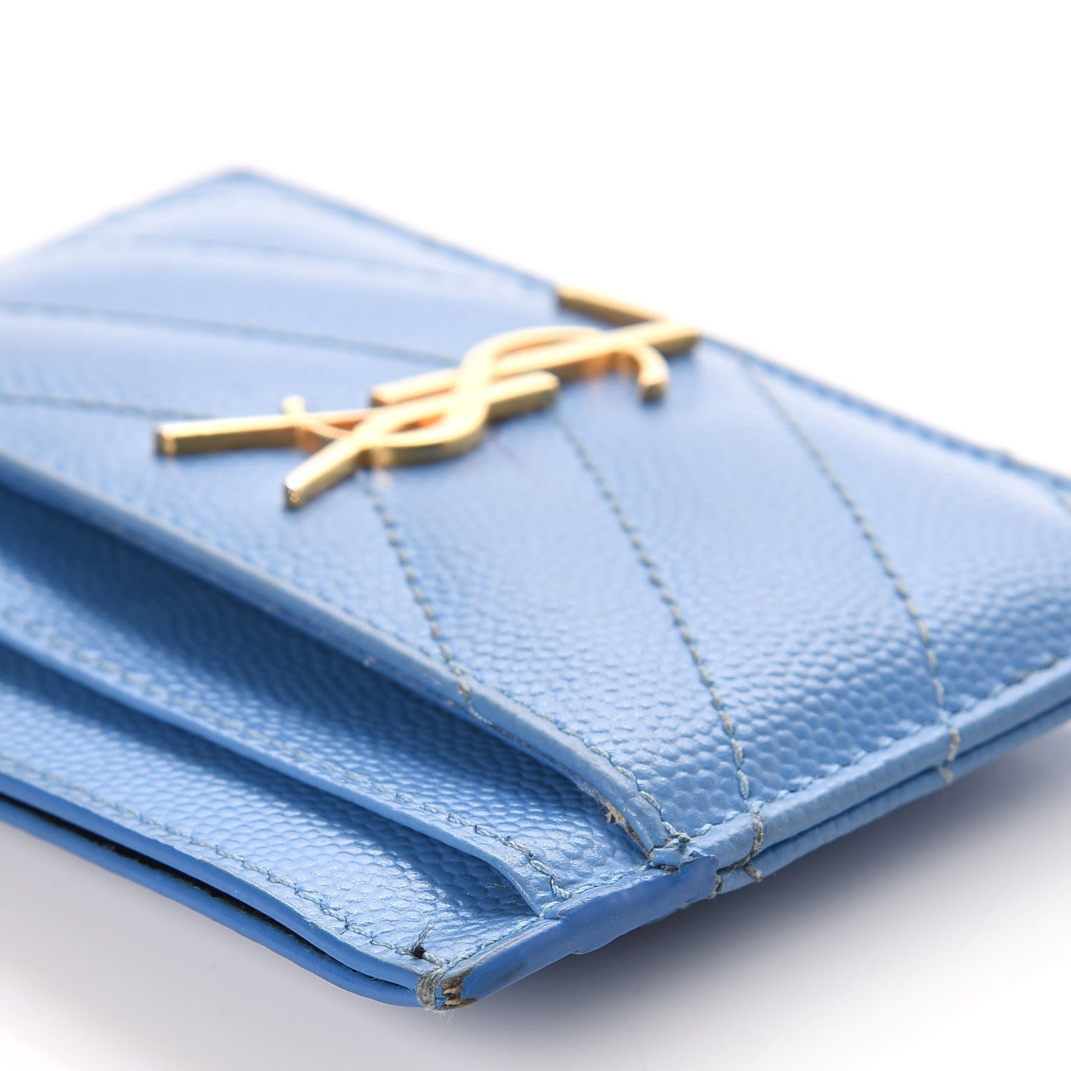 Saint Laurent Grain De Poudre Matelasse Monogram Credit Card Case Blue Clair 11 of 13