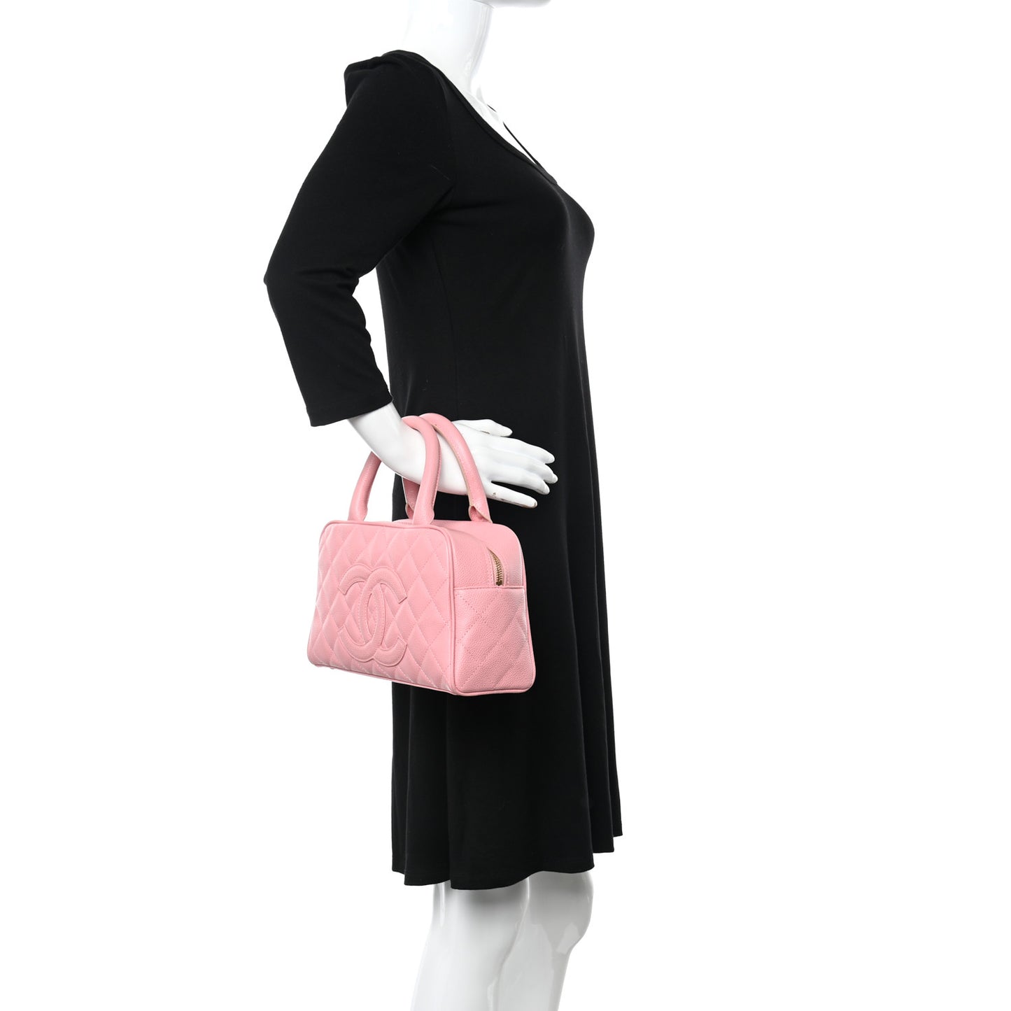 Caviar Quilted Small Bowler Pink