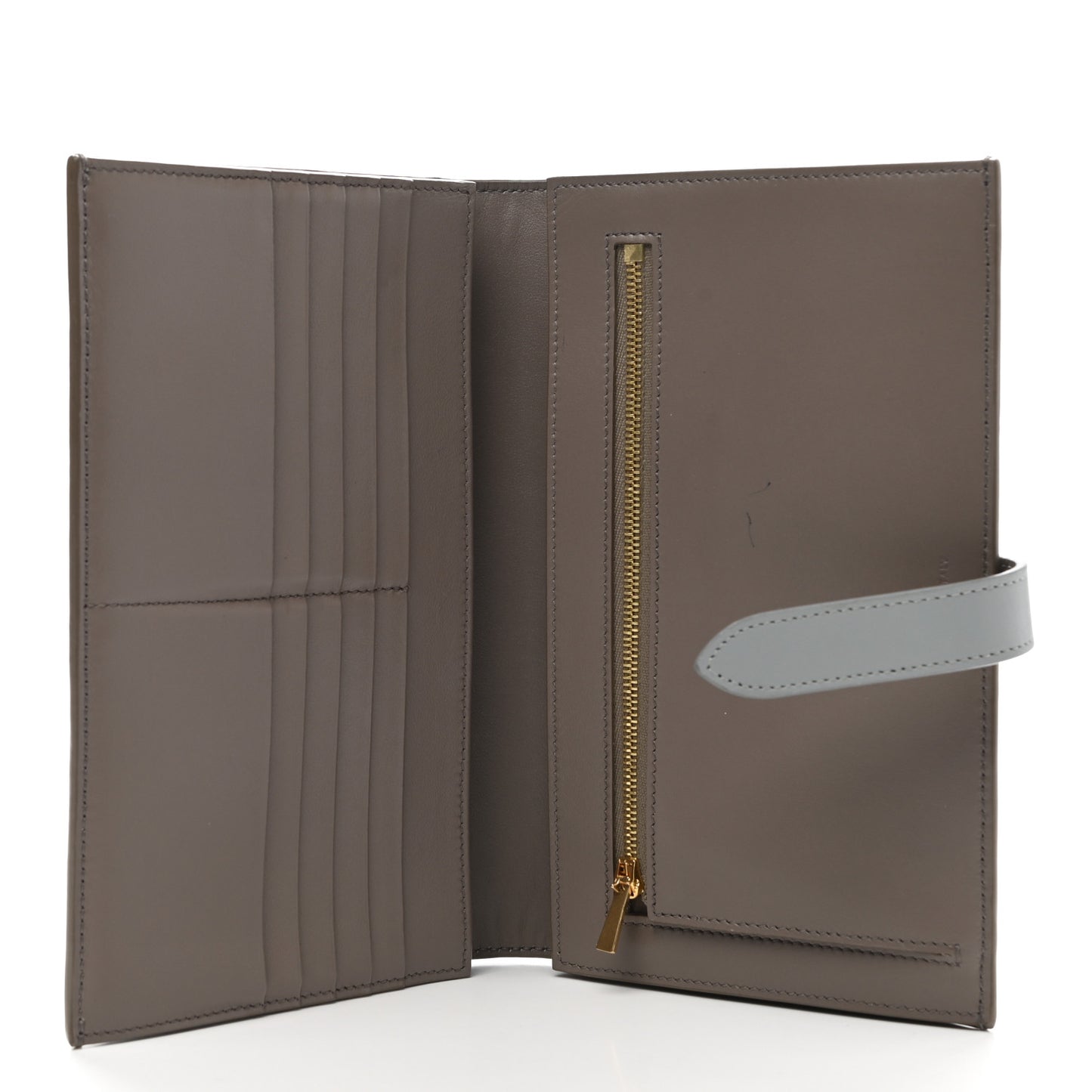 Grained Calfskin Large Multifunction Strap Wallet Pebble Mineral