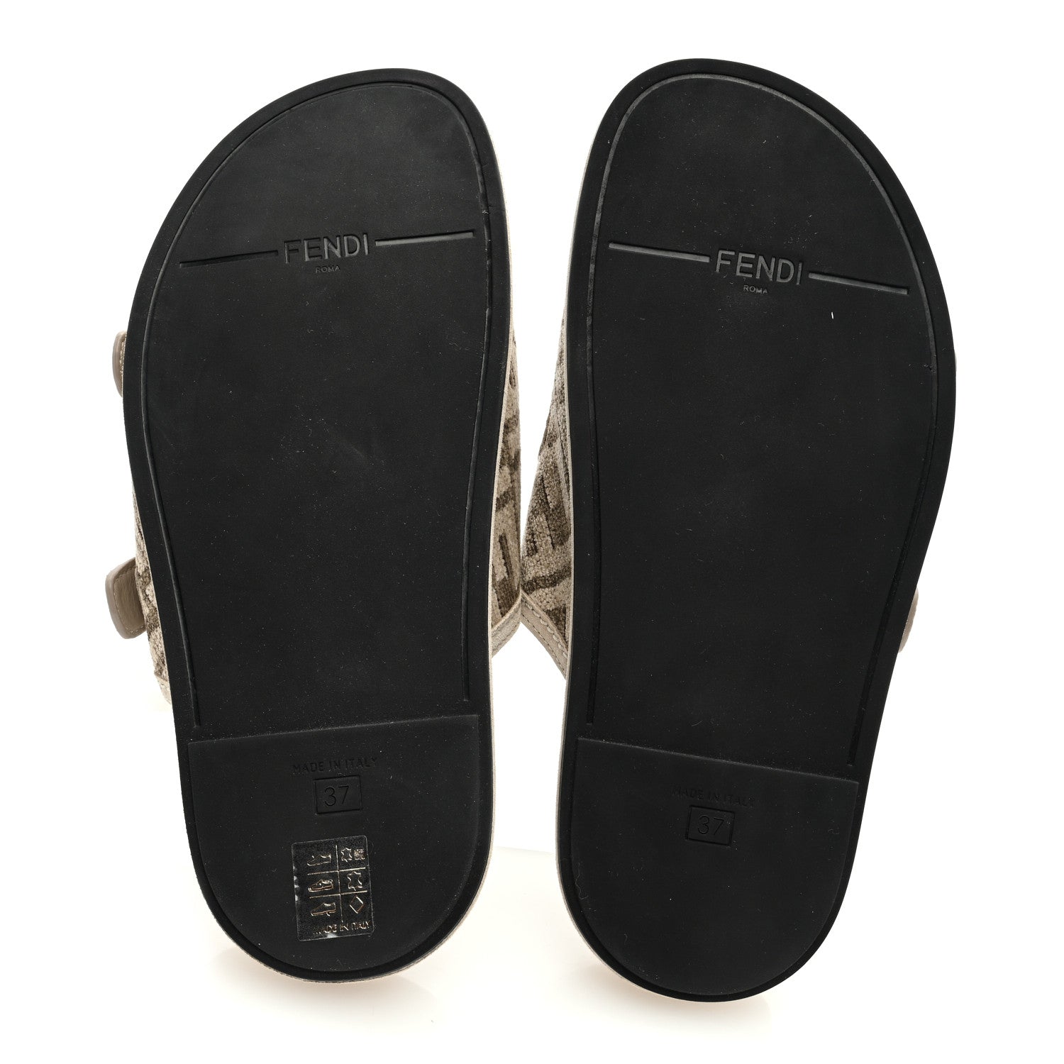 Fendi Chenille Fabric Jacquard Suede FF Womens Fendi Feel Buckled Slide Sandals 37 Tortora Nuvola Rock 5 of 7