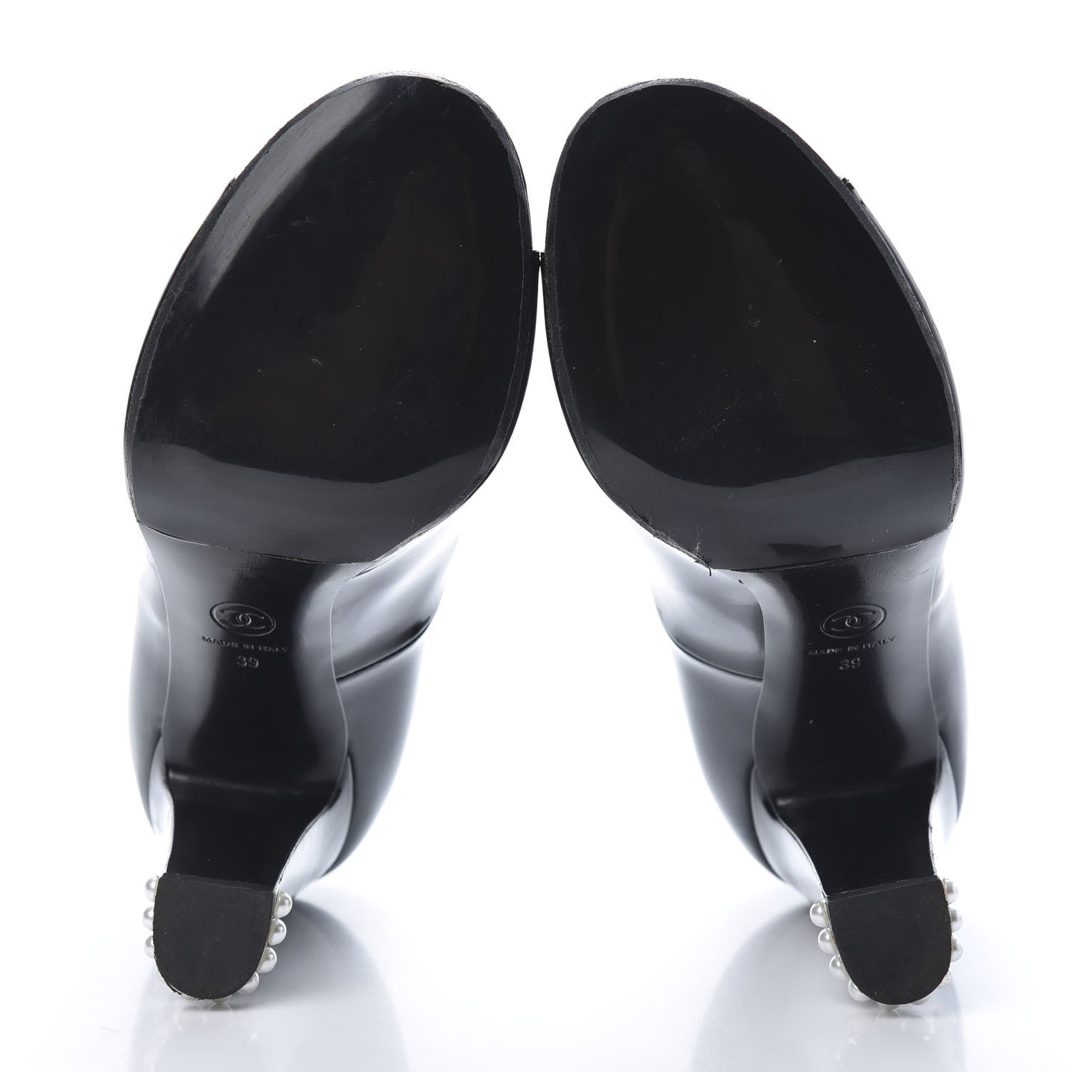 Chanel Patent Calfskin Pearl CC Open Toe Pumps 39 Black 5 of 9