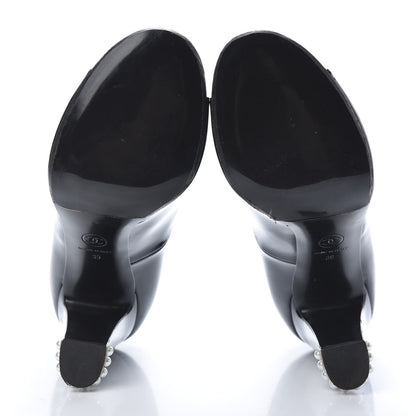 Chanel Patent Calfskin Pearl CC Open Toe Pumps 39 Black 5 of 9