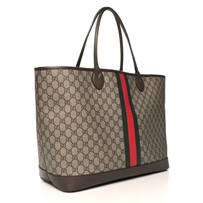 Gucci GG Supreme Monogram Textured Dollar Calfskin Web Large Ophidia Tote Beige Ebony New Acero 4 of 11