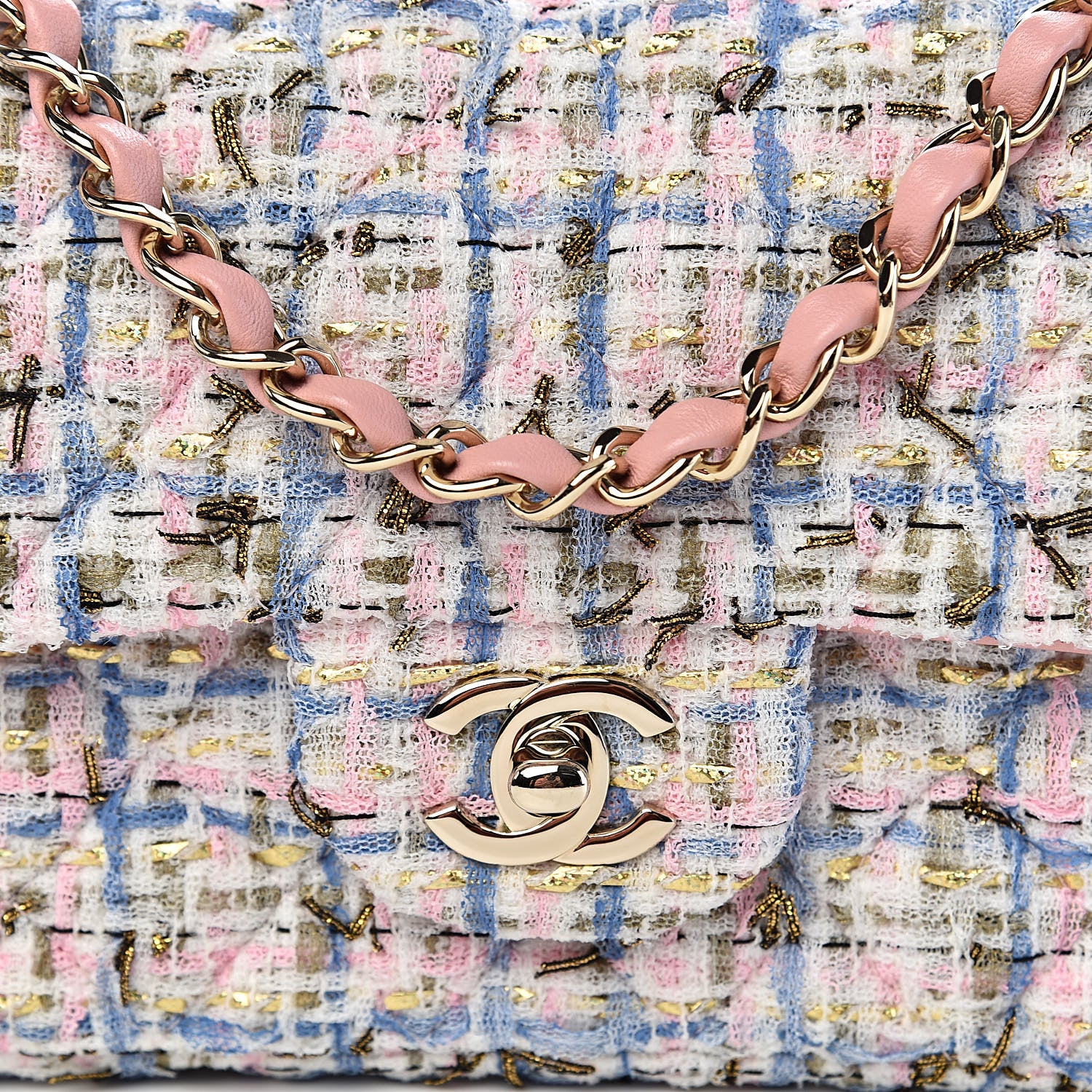 Chanel Tweed Quilted Mini Flap Blue Pink Gold 10 of 11