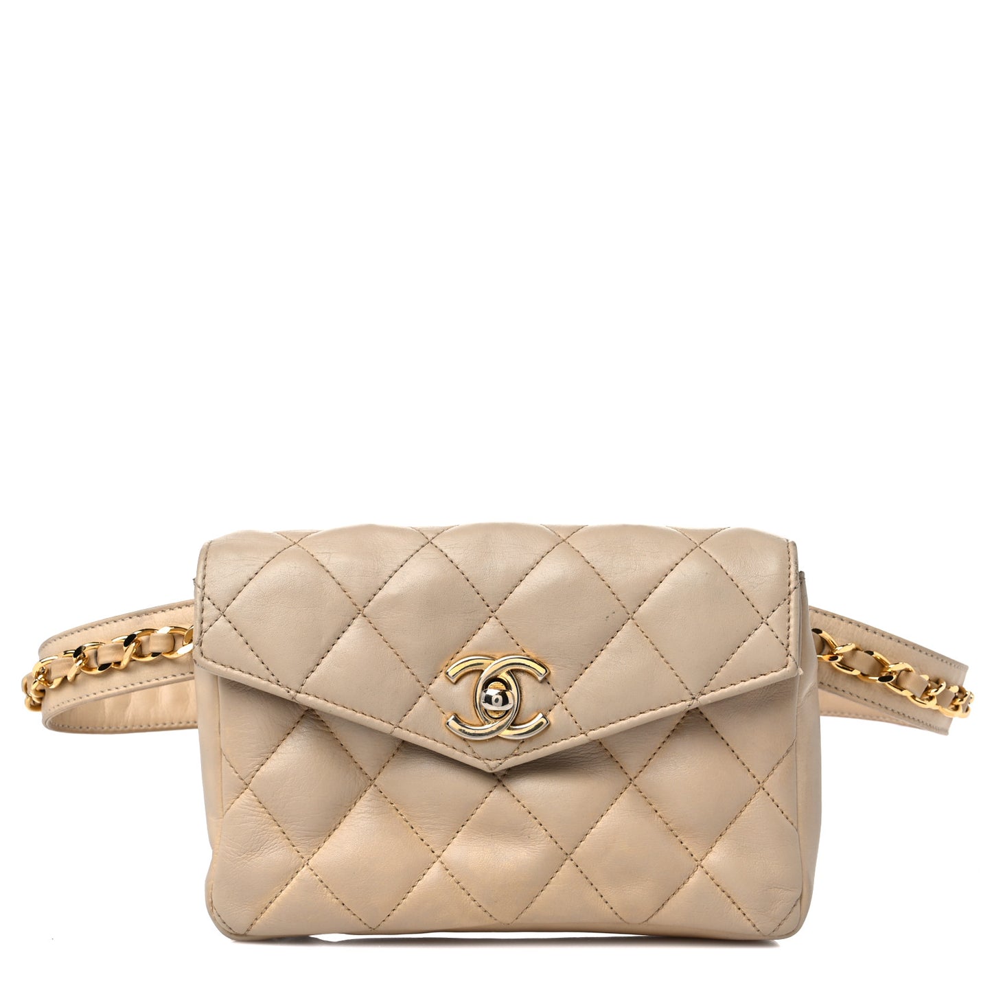 Lambskin Quilted Flap Waist Belt Bag 75 30 Beige