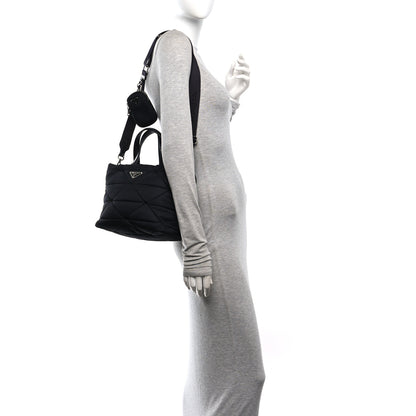 Prada Re-Nylon Nappa Triangle Quilted Padded Double Handled Zip Pocket Tote Black 2 of 10