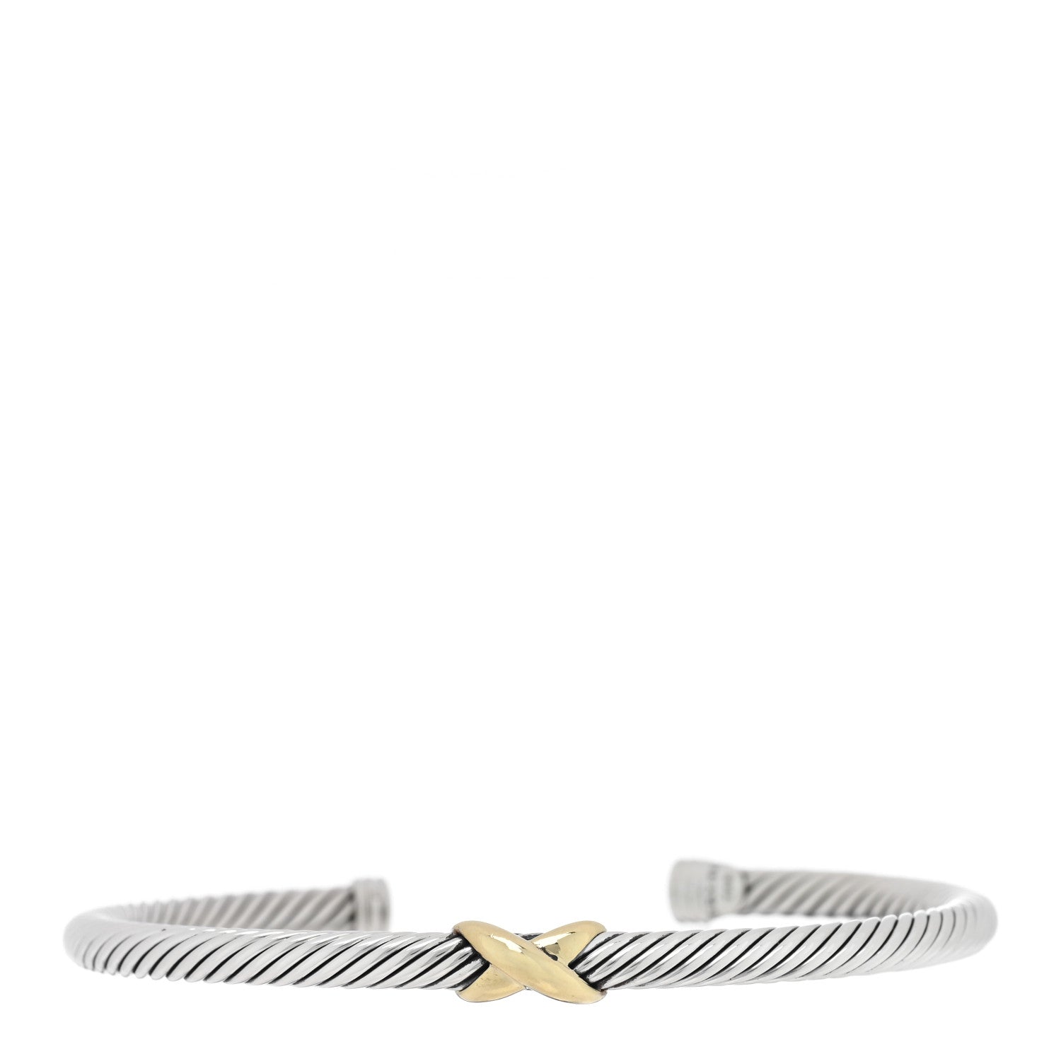 David Yurman Sterling Silver 14K Yellow Gold 4mm X Station Cable Bracelet 1 of 3