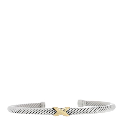 David Yurman Sterling Silver 14K Yellow Gold 4mm X Station Cable Bracelet 1 of 3