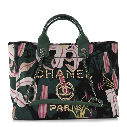 Chanel Velvet Calfskin Beaded Small Deauville Tote Pink Green Black 1 of 12