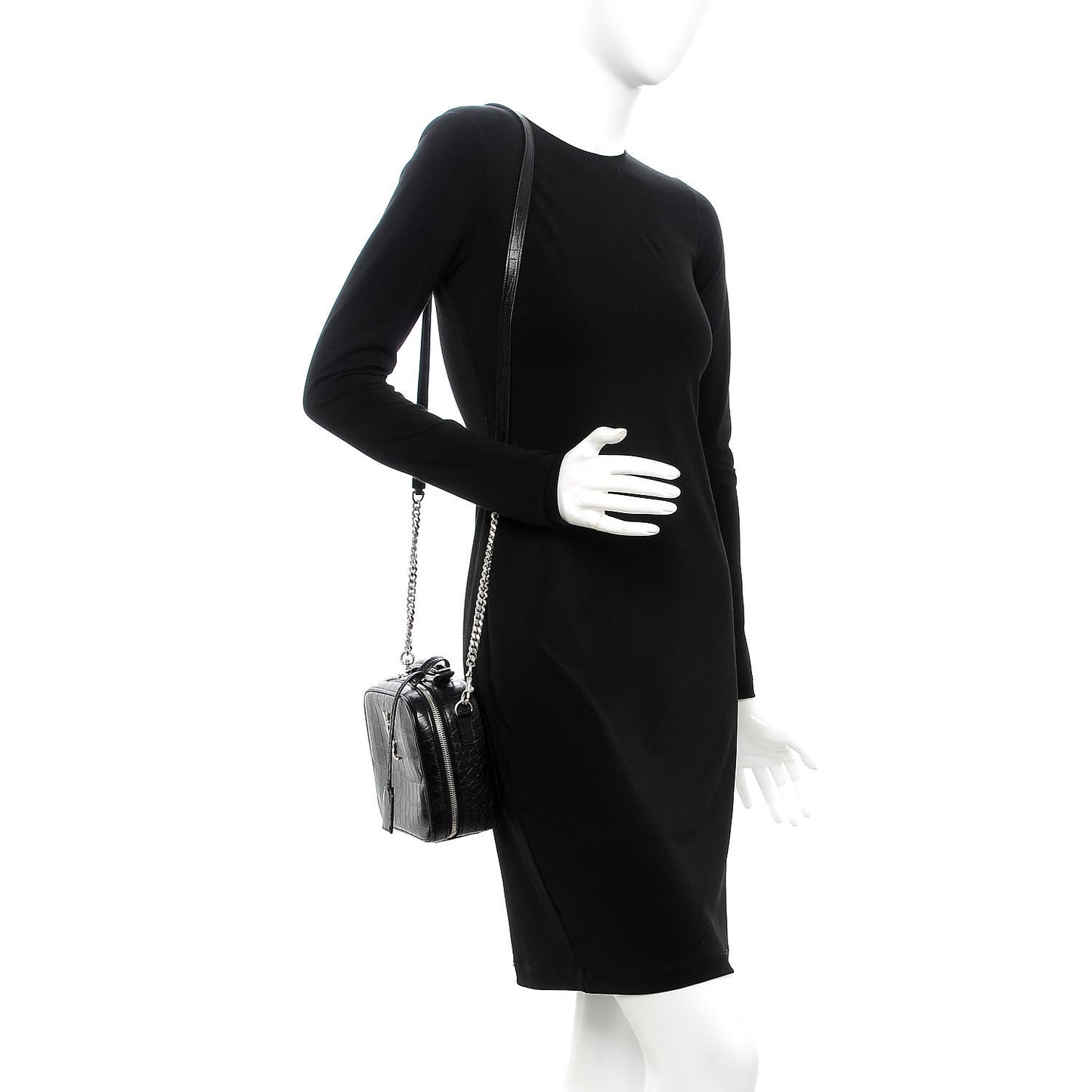 Calfskin Croc Embossed Monogram Lunch Box Bag Black