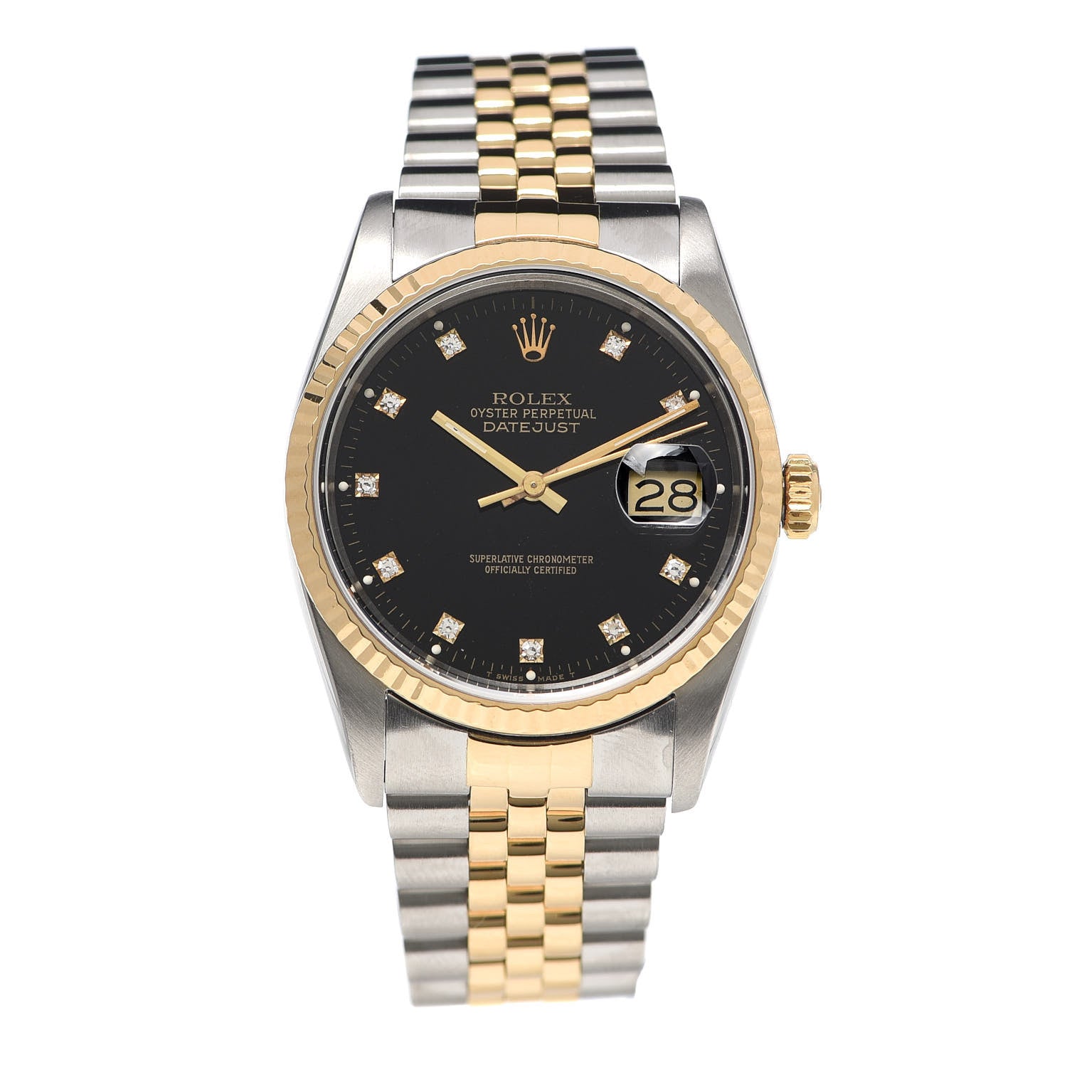 Rolex Stainless Steel 18K Yellow Gold Diamond 36mm Oyster Perpetual Datejust Watch Black 16233 1 of 7