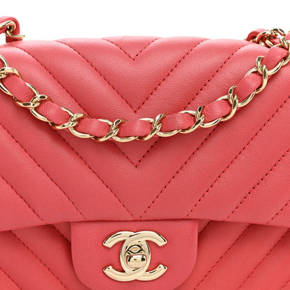 Chanel Lambskin Chevron Quilted Mini Rectangular Flap Pink 8 of 10