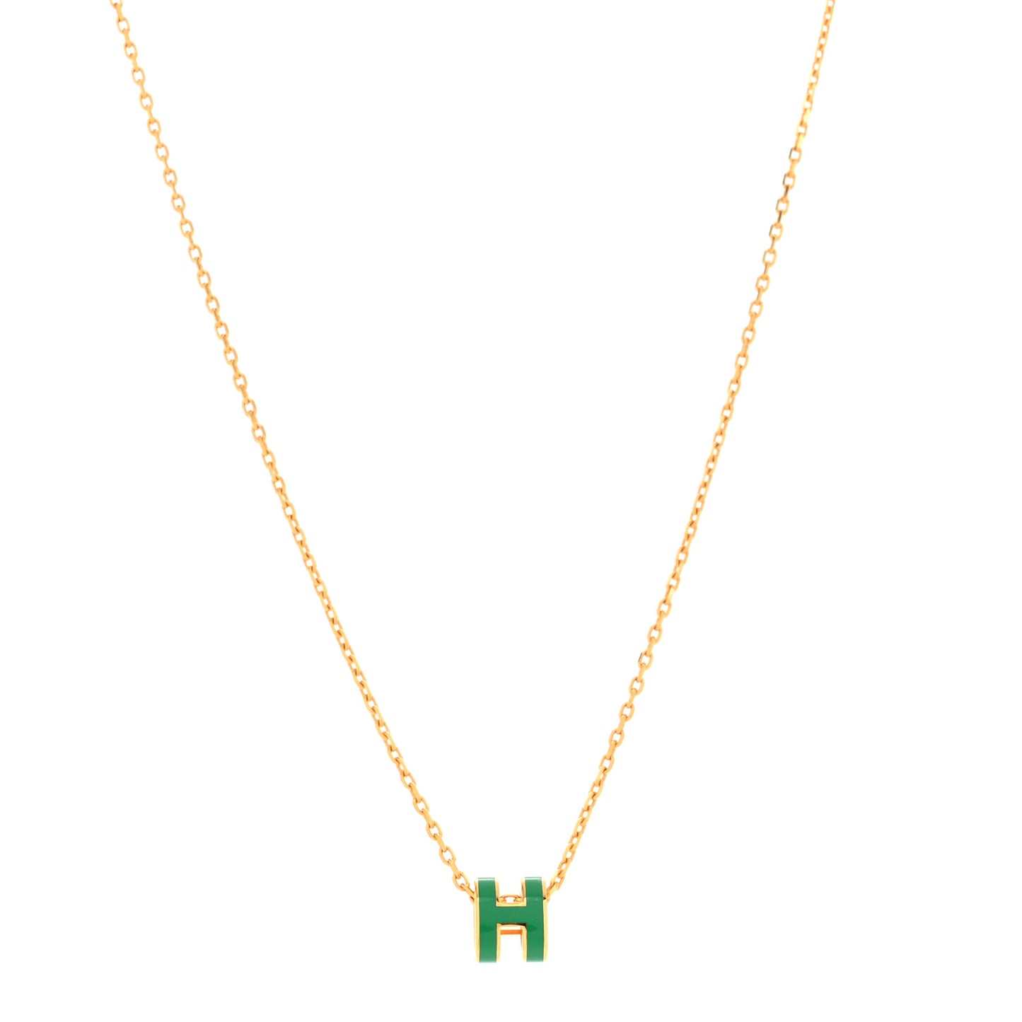 Lacquered Gold Mini Pop H Pendant Necklace Malachite