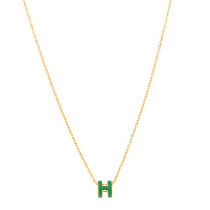 Hermes Lacquered Gold Mini Pop H Pendant Necklace Malachite 1 of 5