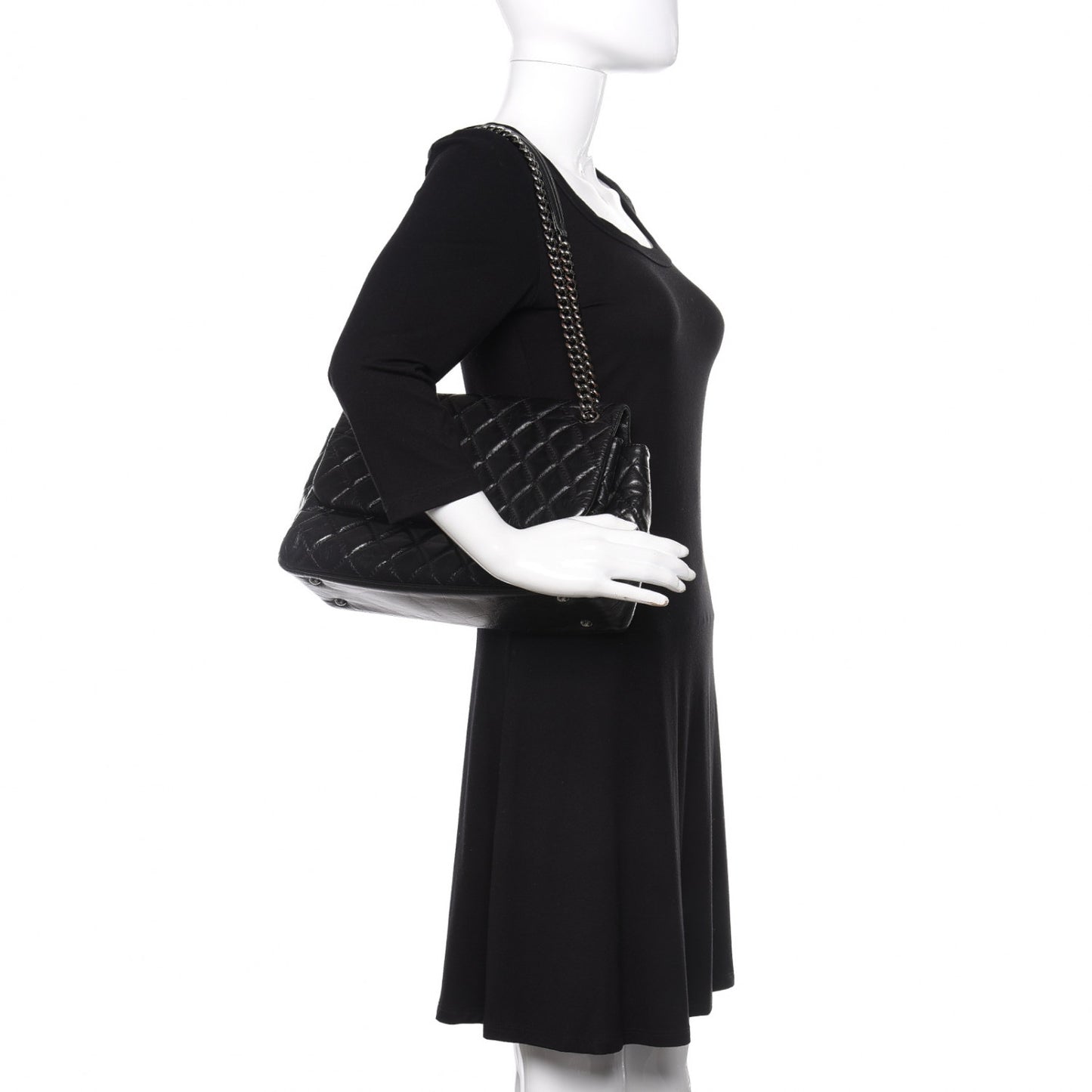 Glazed Calfskin Quilted Medium Lady Pearly Flap Black