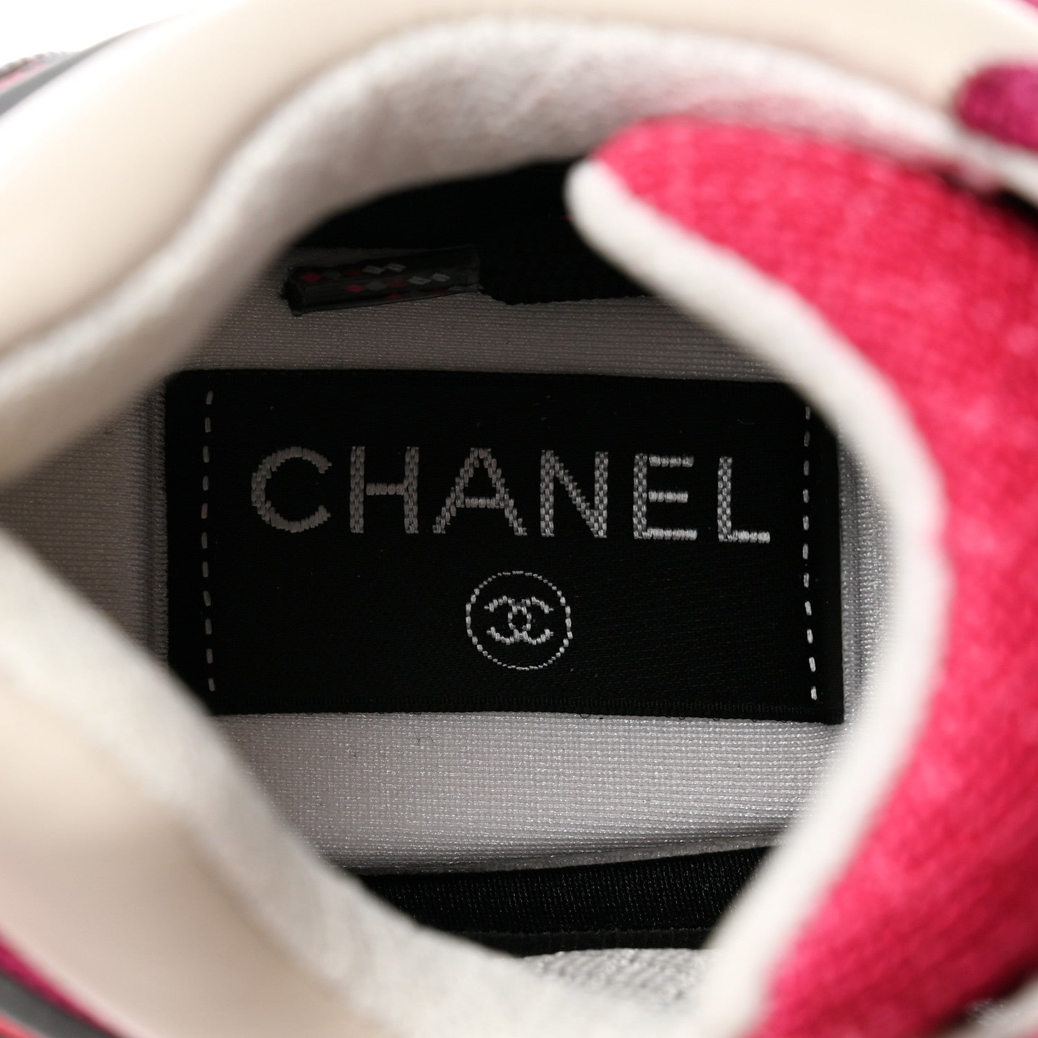 Chanel Mesh Suede Calfskin Grained Calfskin Womens CC Sneakers Dark 36.5 Pink Silver 6 of 10