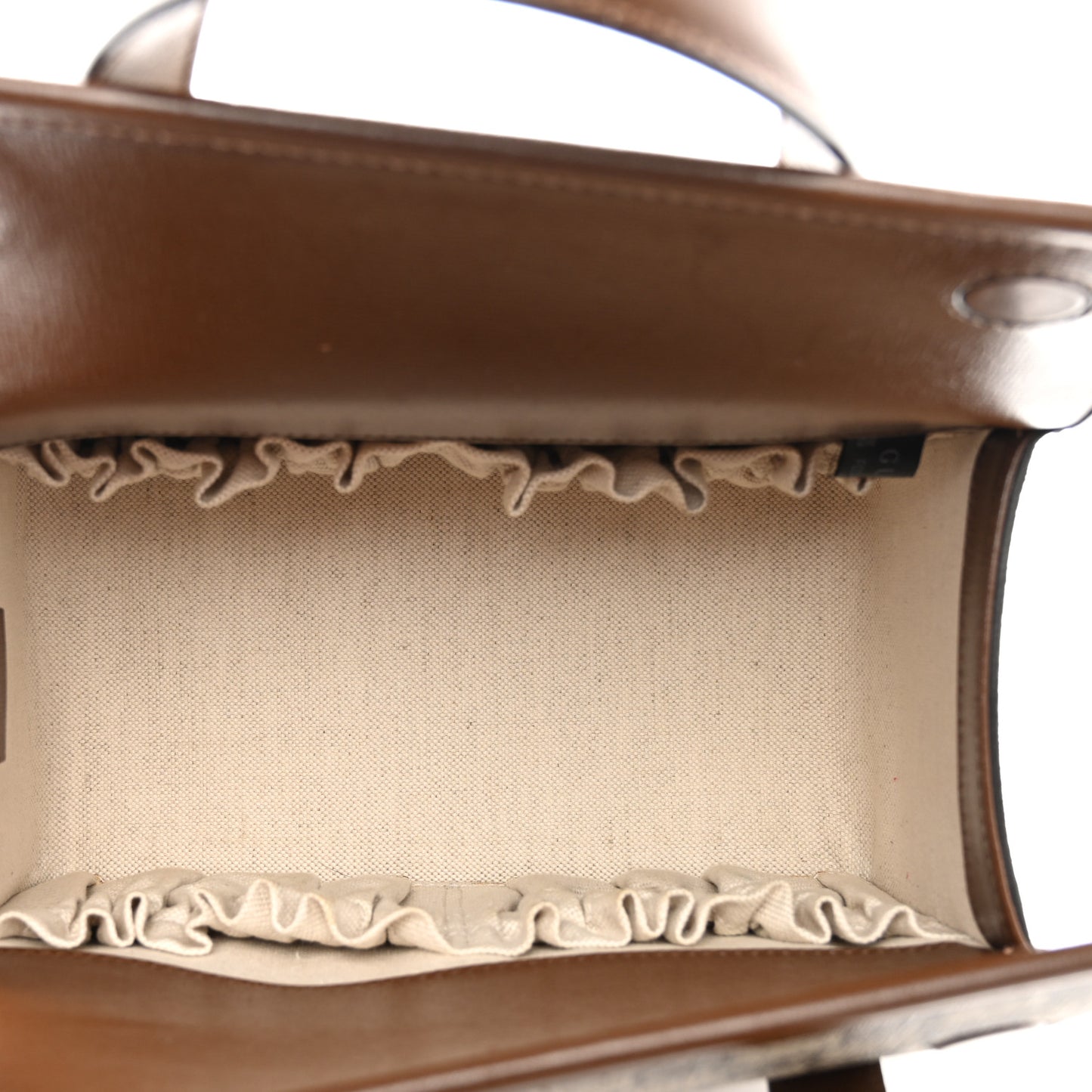 GG Supreme Monogram Azalea Calfskin Mini Horsebit 1955 Foldover Top Handle Bag Beige Ebony Brown Sugar