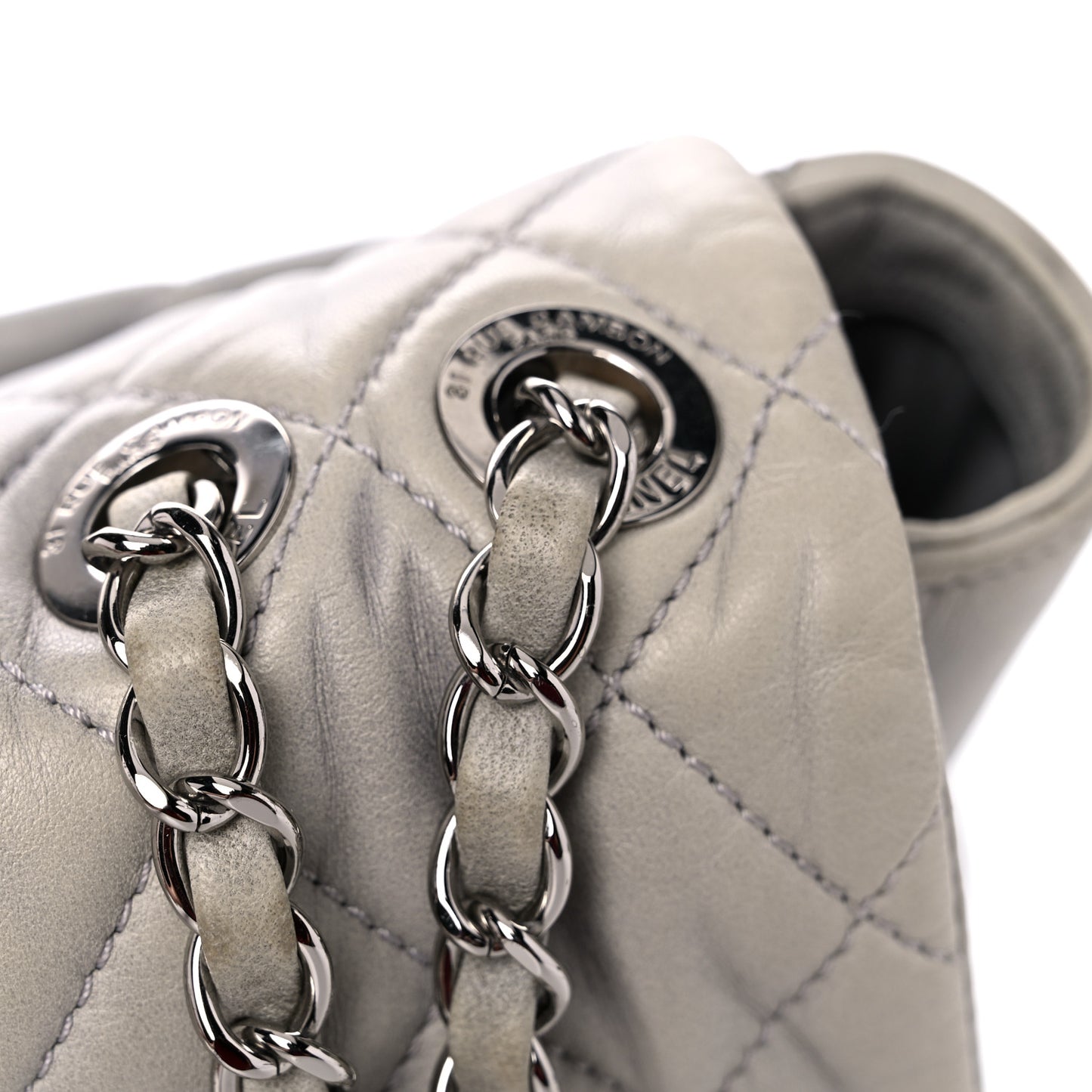 Lambskin Quilted Jumbo Coco Rain Flap Grey