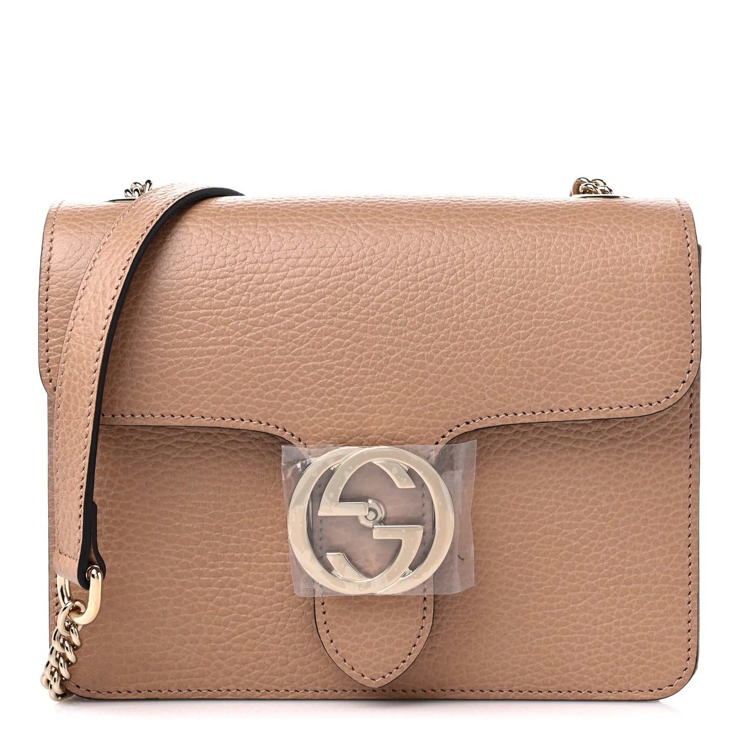 Dollar Calfskin Small Interlocking G Shoulder Bag Camelia