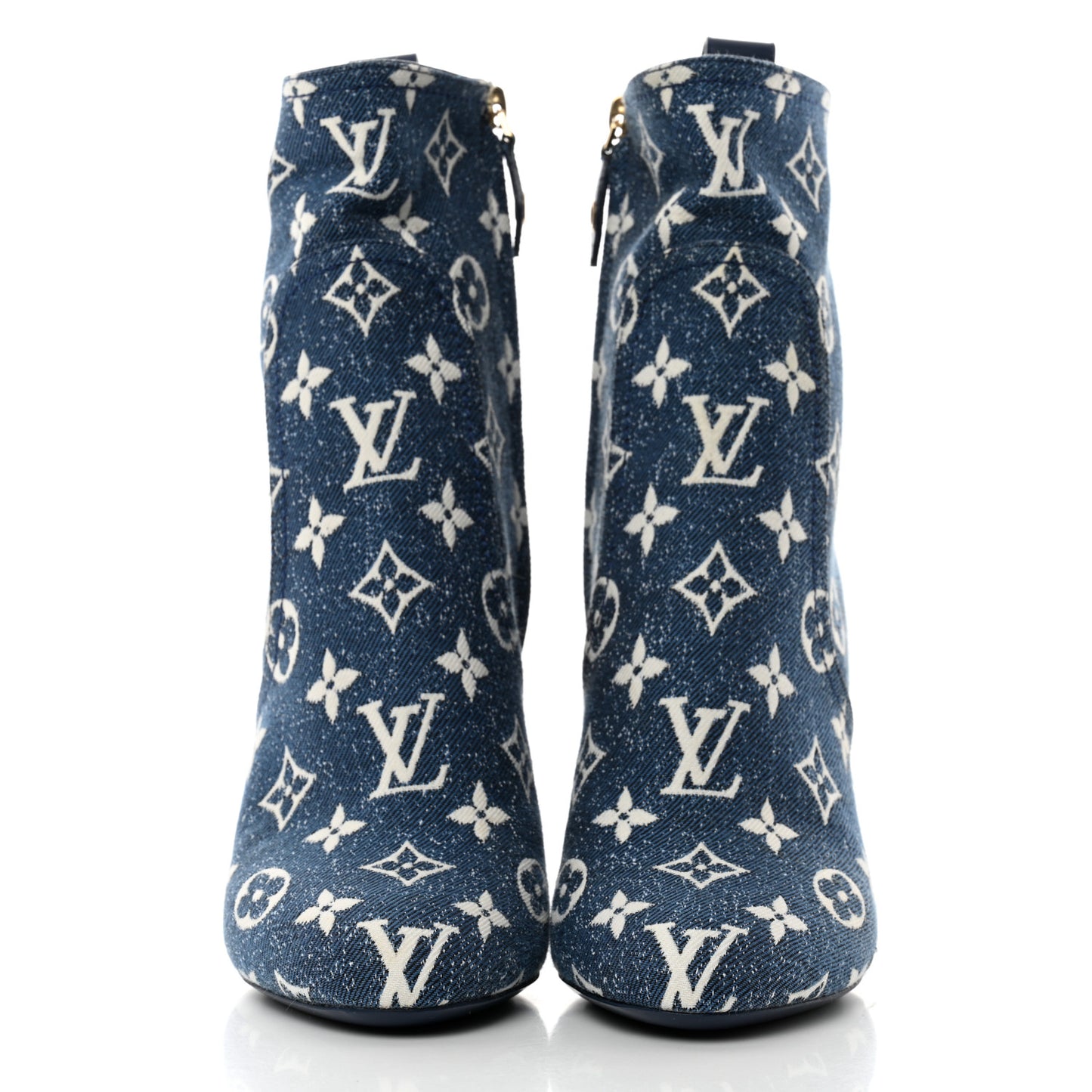 Denim Monogram Silhouette Ankle Boots 37 Navy Blue