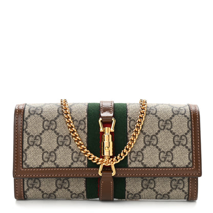 Gucci GG Supreme Monogram Azalea Calfskin Web Jackie 1961 Chain Wallet Beige Ebony Brown Sugar 1 of 11