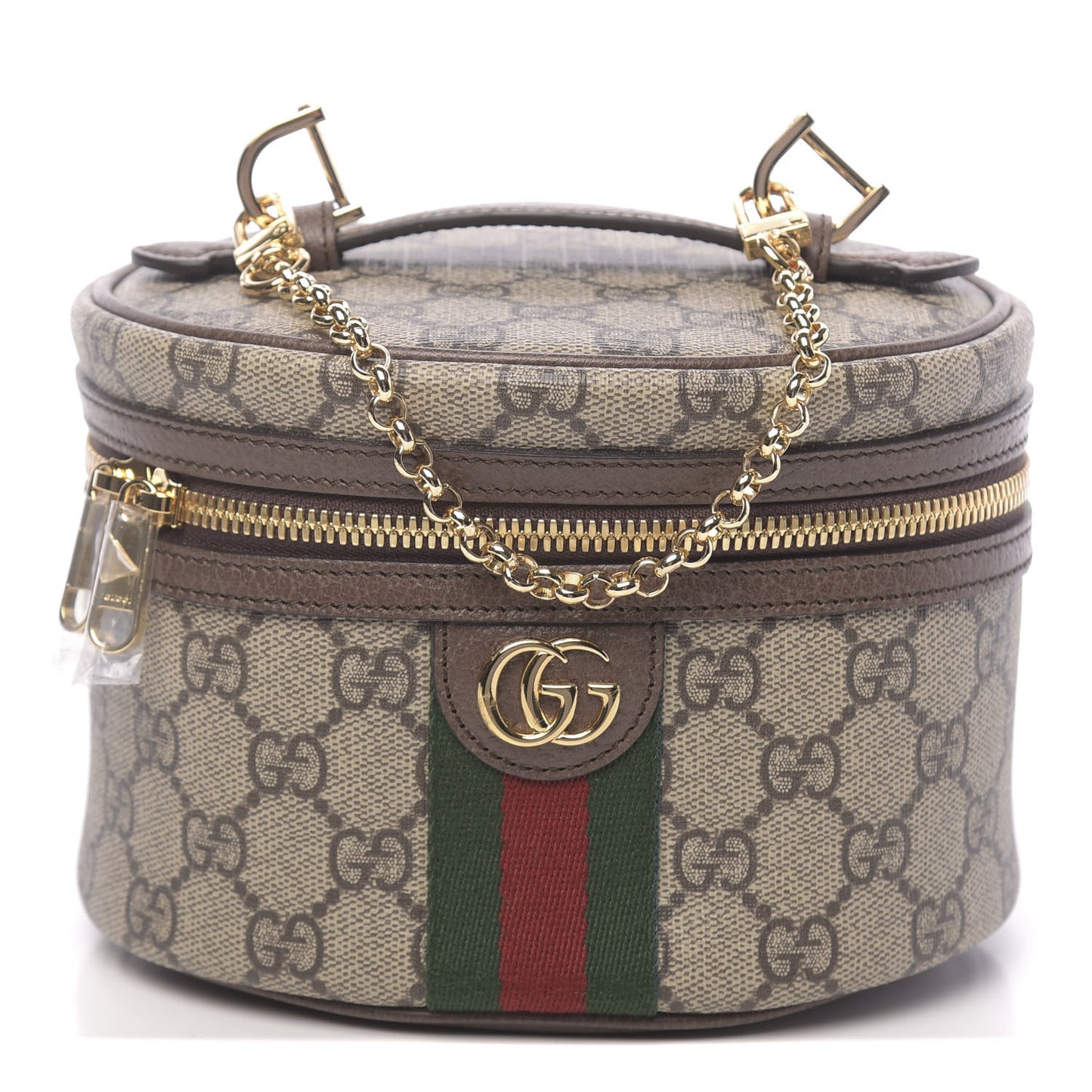 GG Supreme Monogram Textured Calfskin Web Ophidia Vanity Cosmetic Case Beige Ebony New Acero