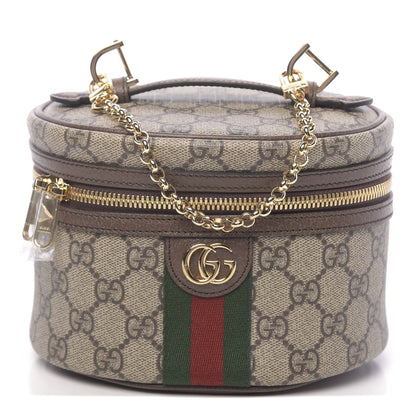 Gucci GG Supreme Monogram Textured Calfskin Web Ophidia Vanity Cosmetic Case Beige Ebony New Acero 1 of 11