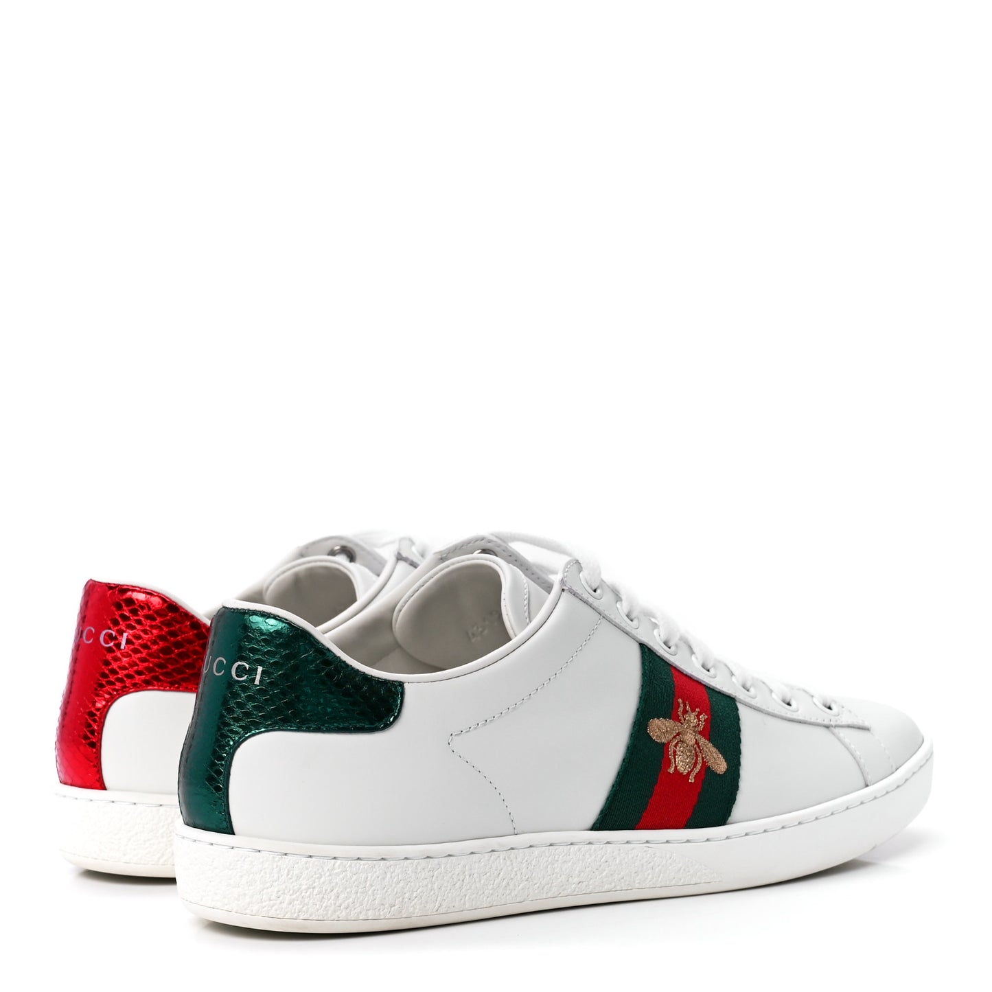 Calfskin Ayers Bee Embroidered Womens Ace Sneakers 38 White Green