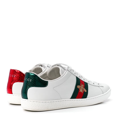 Gucci Calfskin Ayers Bee Embroidered Womens Ace Sneakers 38 White Green 4 of 9
