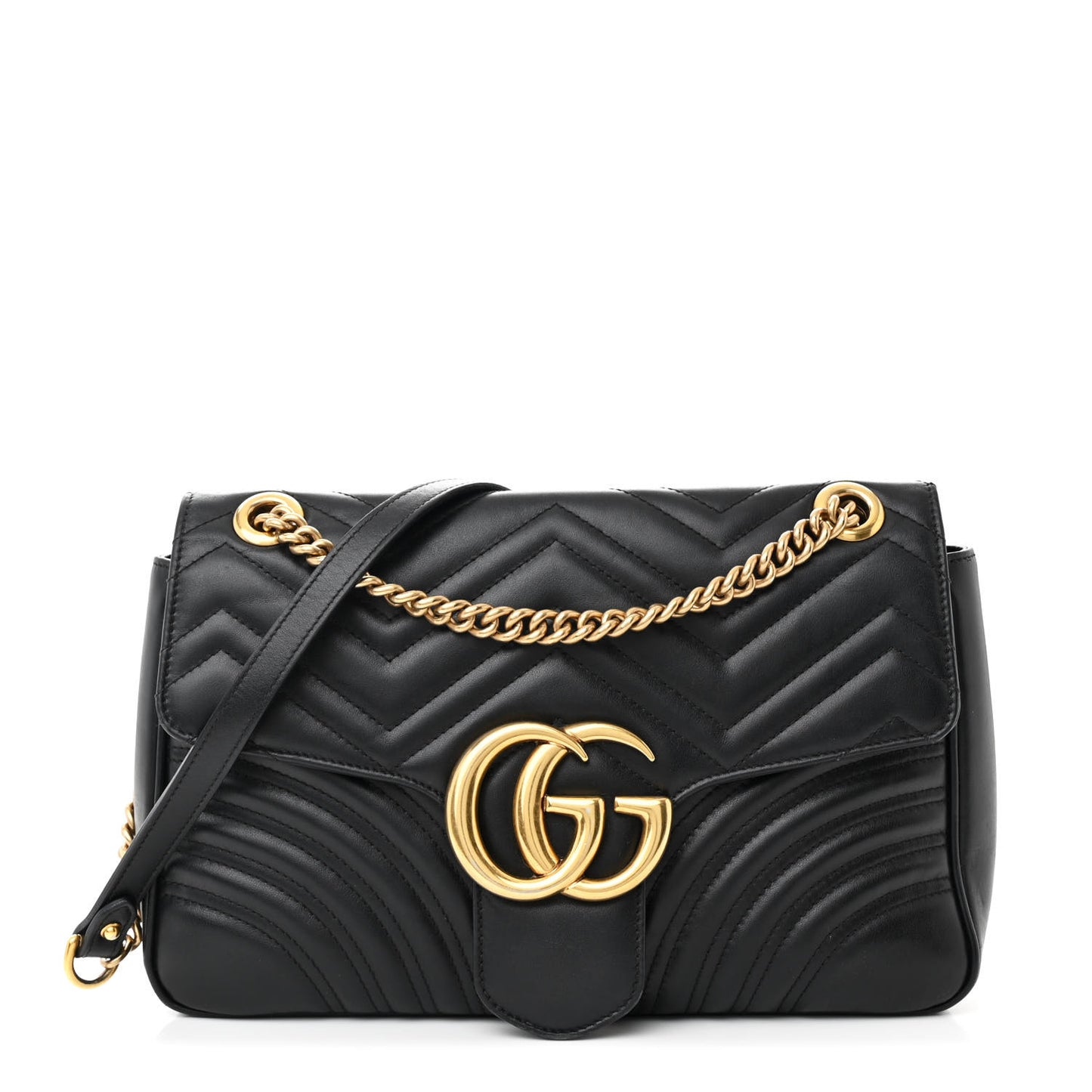 Calfskin Matelasse Medium GG Marmont Shoulder Bag Black