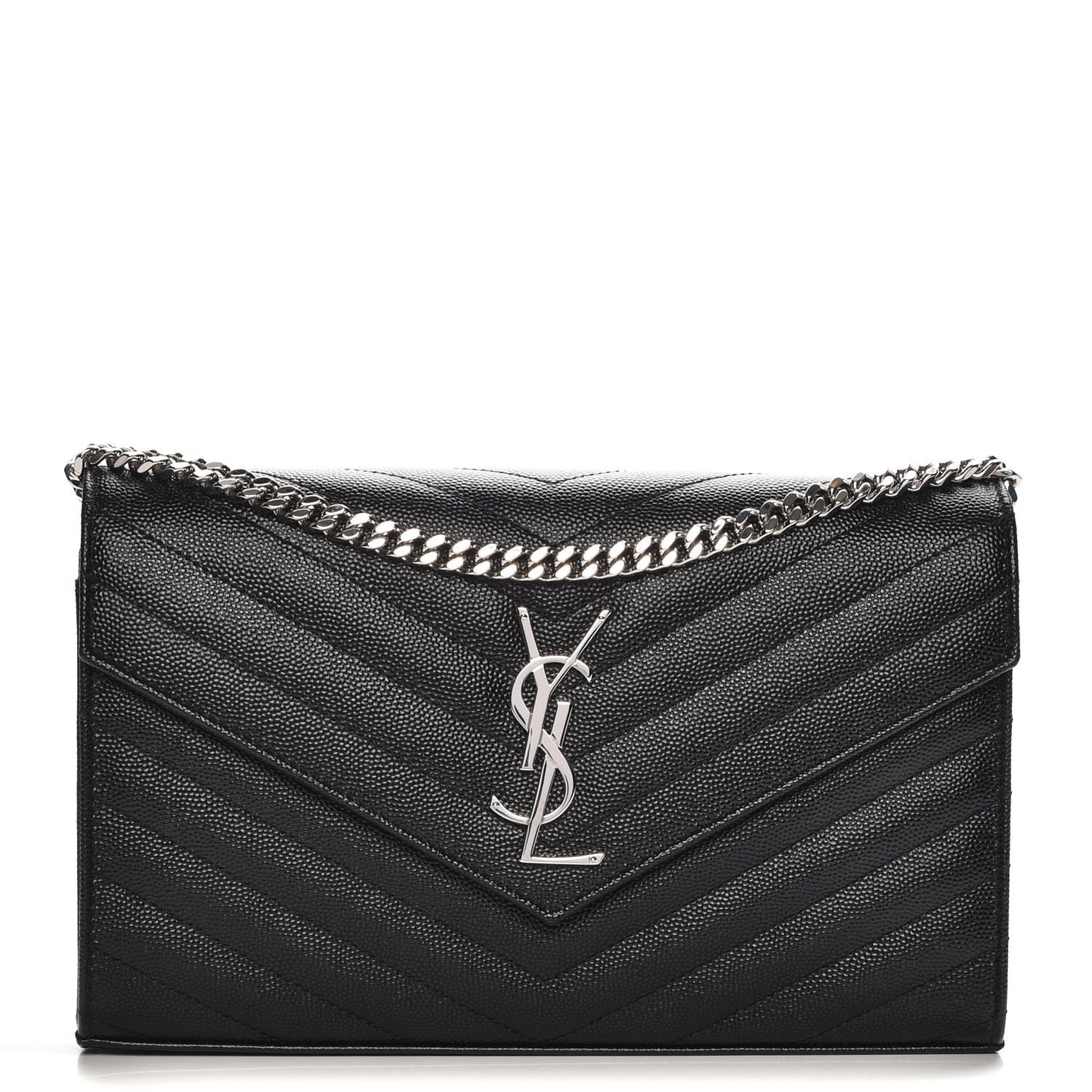 Grain De Poudre Matelasse Chevron Monogram Chain Wallet Black