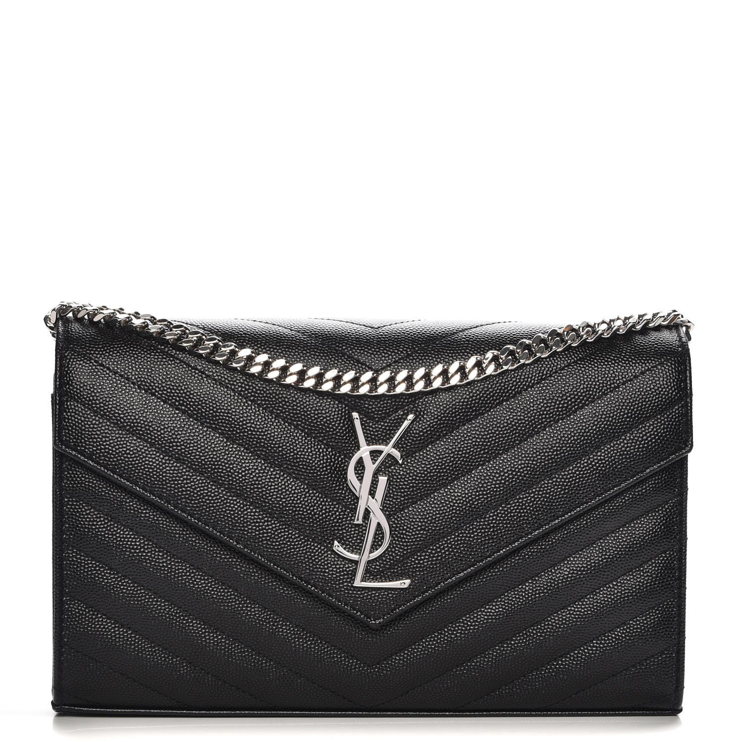 Saint Laurent Grain De Poudre Matelasse Chevron Monogram Chain Wallet Black 1 of 6