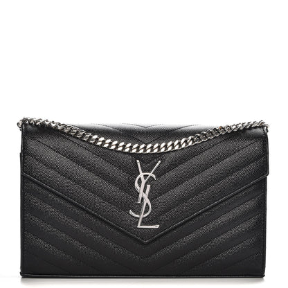 Saint Laurent Grain De Poudre Matelasse Chevron Monogram Chain Wallet Black 1 of 6