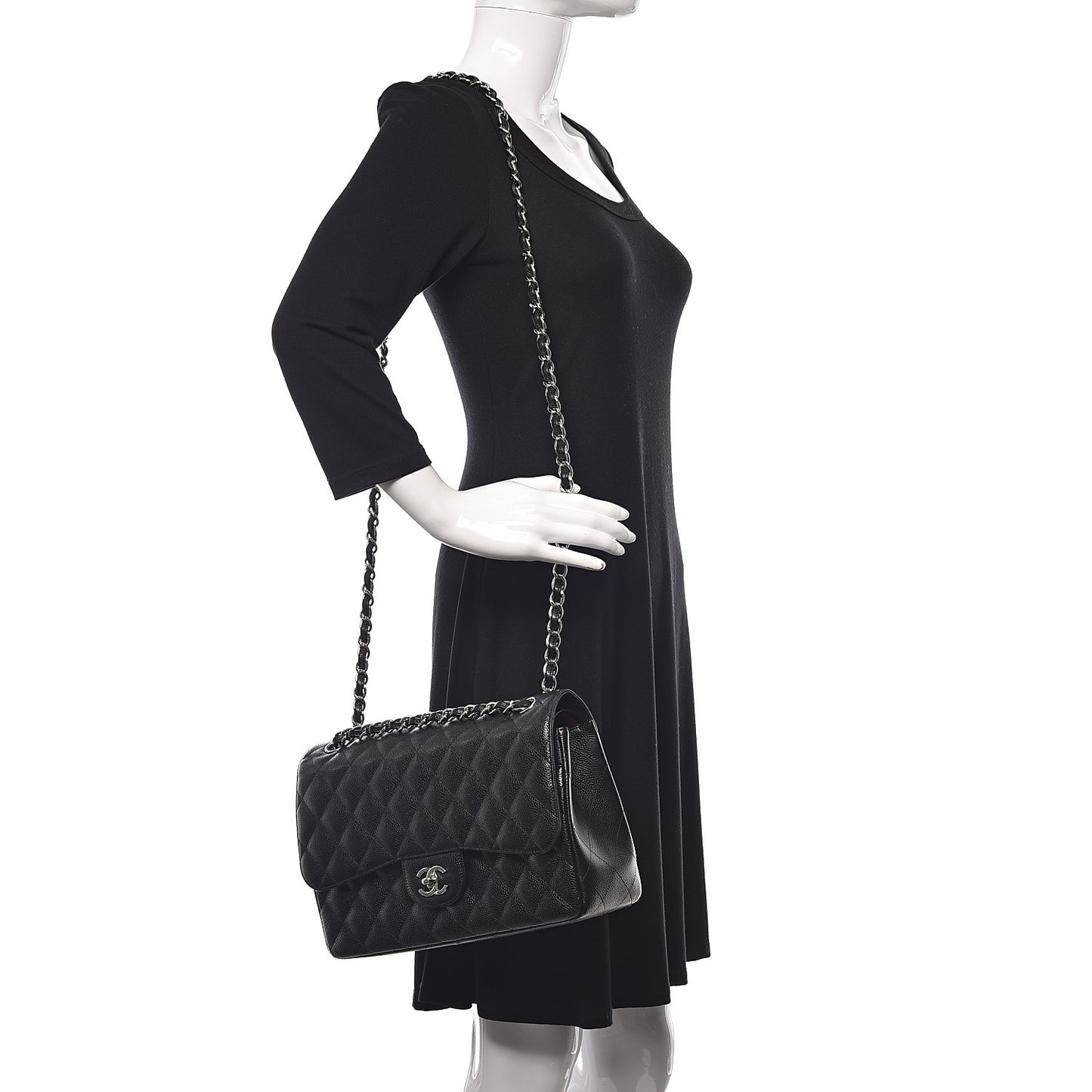 Caviar Quilted Jumbo Double Flap Black