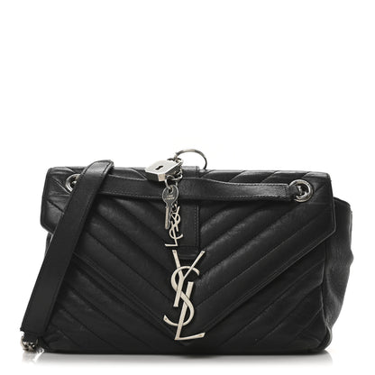 Saint Laurent Sheepskin Matelasse Medium Monogram College Punk Chain Satchel Black 1 of 10