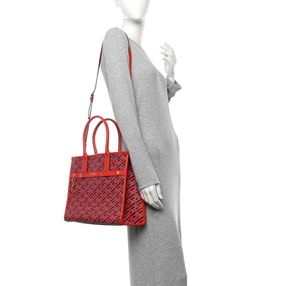 Versace Coated Canvas Calfskin La Greca Signature Tote Bag Blue Red 2 of 13