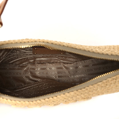 Prada Yarn Raffia Effect Crochet Arque Shoulder Bag Natural 5 of 10