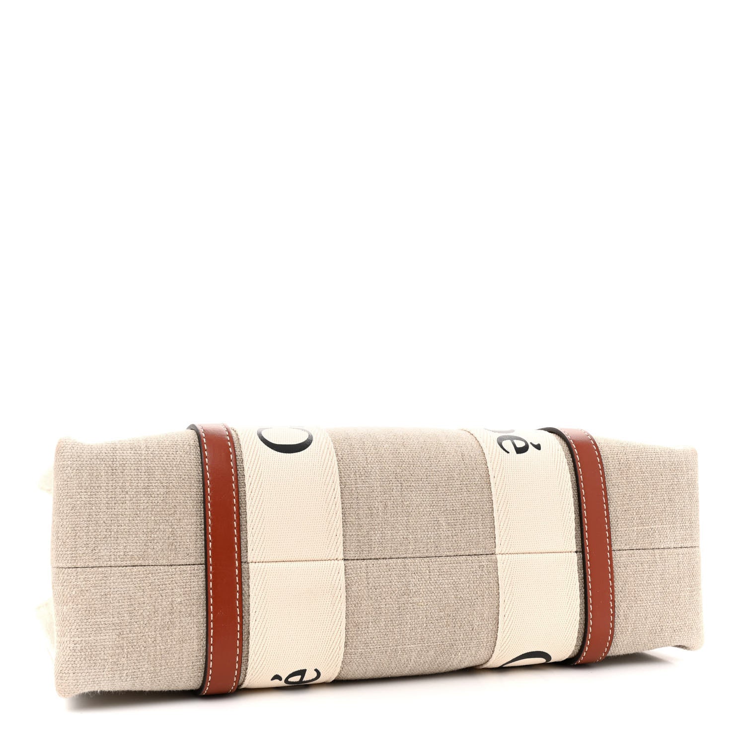 Chloe Linen Calfskin Medium Woody Ribbon Tote White Brown 4 of 13