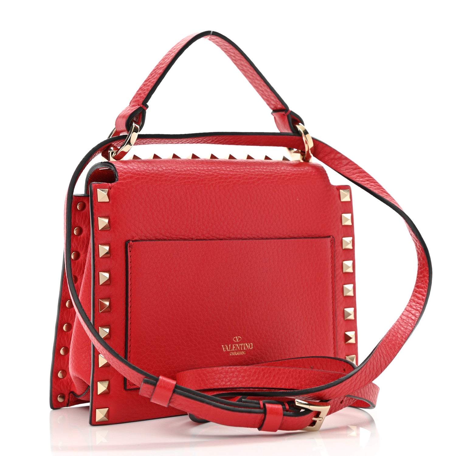 Valentino Garavani Pebbled Calfskin Rockstud Overlay Flap Top Handle Bag Rouge Pur 3 of 9