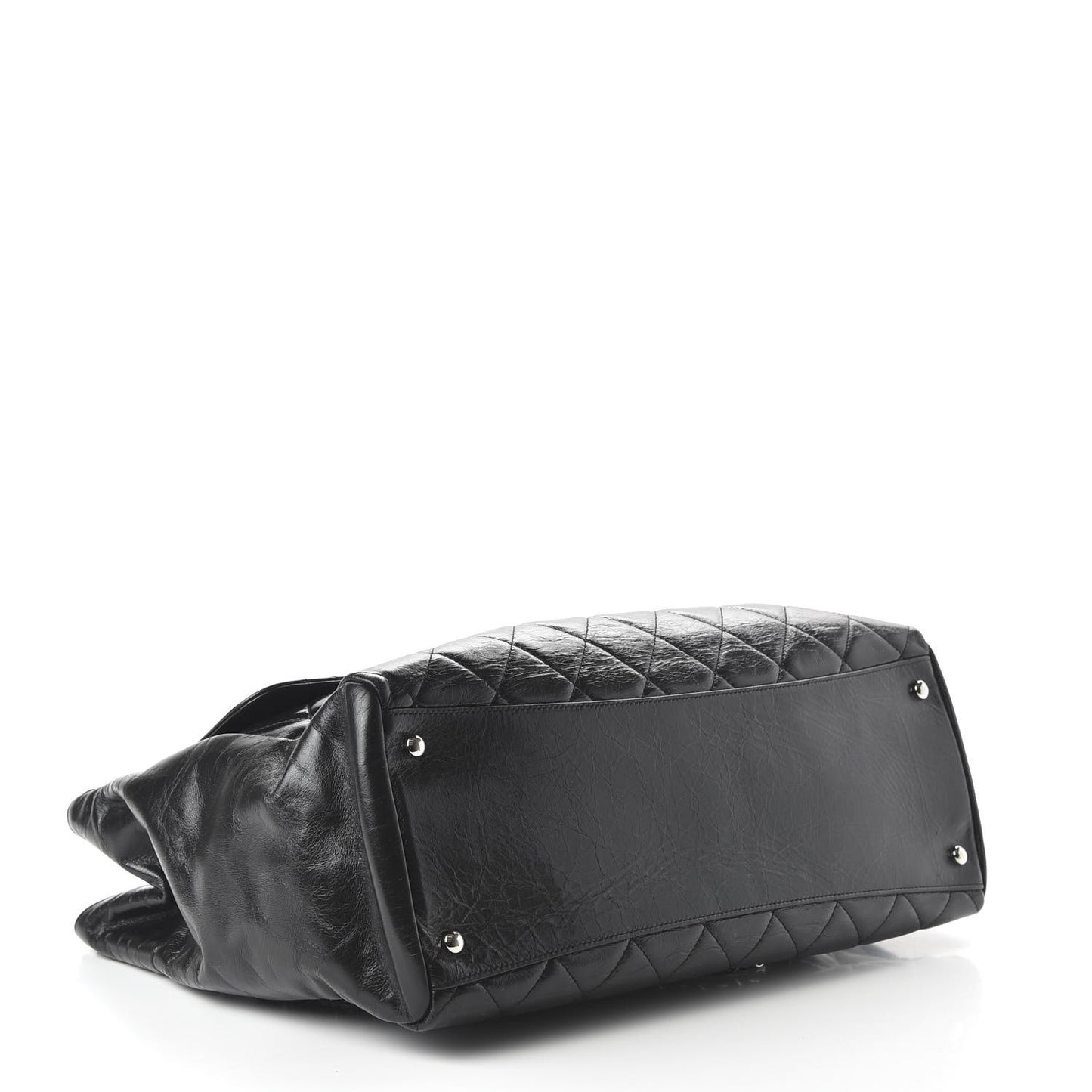 Glazed Calfskin Quilted Large CC Delivery Tote Black
