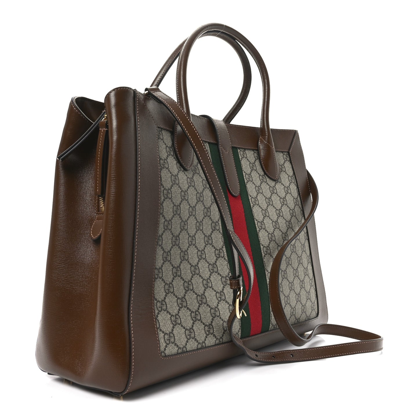 GG Supreme Monogram Azalea Calfskin Web Large Jackie 1961 Tote Beige Ebony Brown Sugar