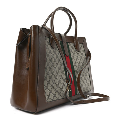 Gucci GG Supreme Monogram Azalea Calfskin Web Large Jackie 1961 Tote Beige Ebony Brown Sugar 3 of 10