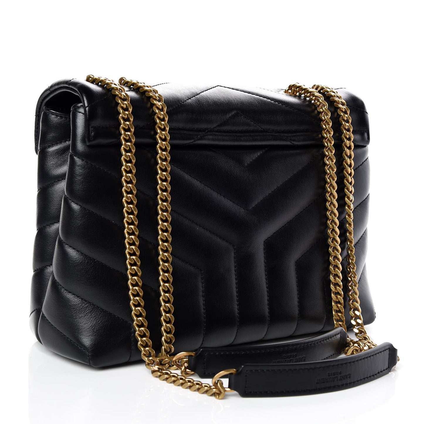 Calfskin Y Quilted Monogram Small Loulou Chain Satchel Black