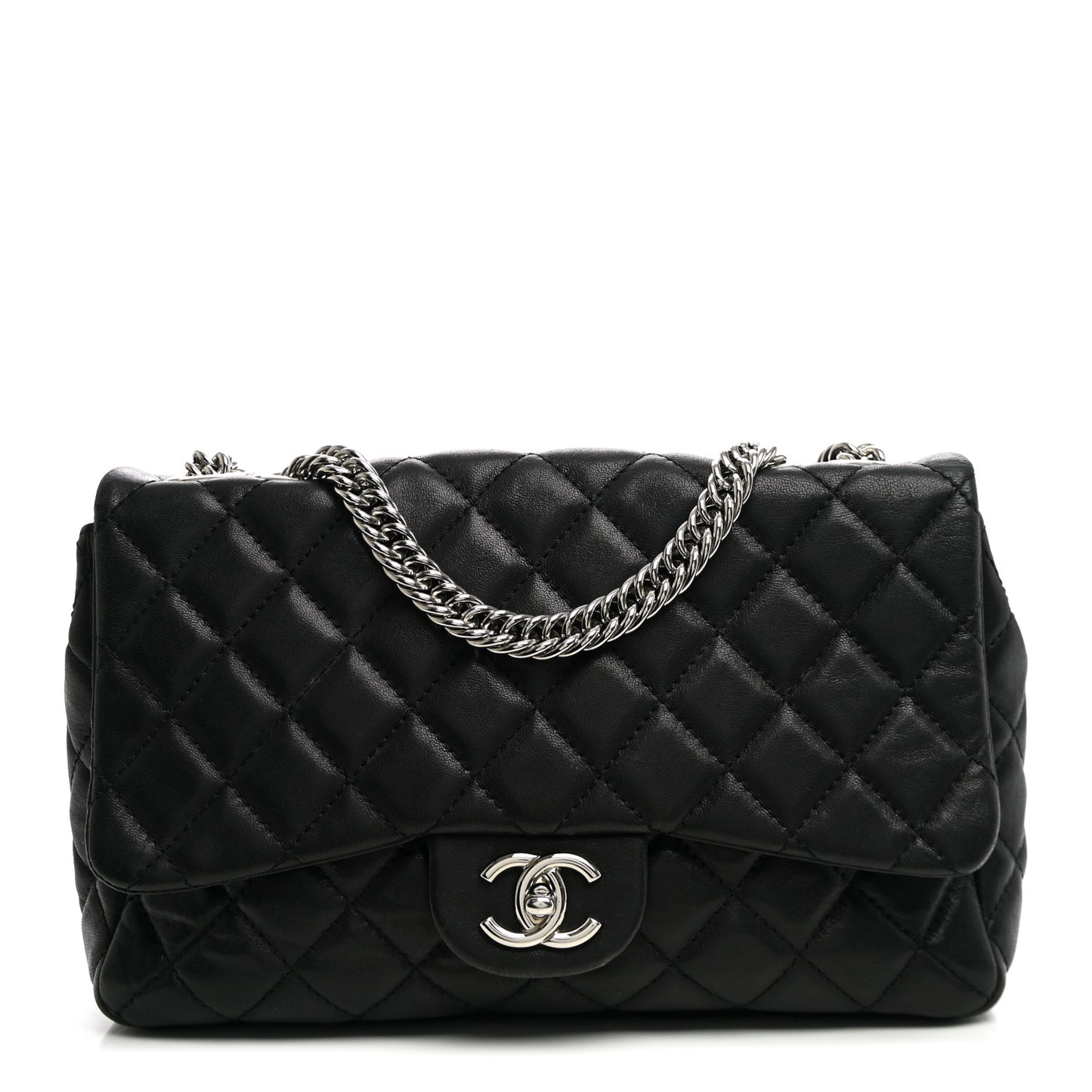Washed Lambskin Quilted Bijoux Chain Jumbo Single Flap Black